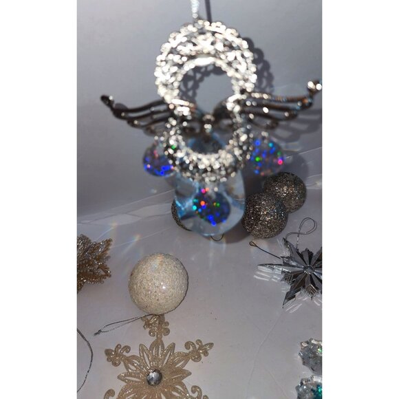 Set Of 12 Glittery Christmas Ornaments - Snowflakes Balls & Angel Decorations - Picture 12 of 16